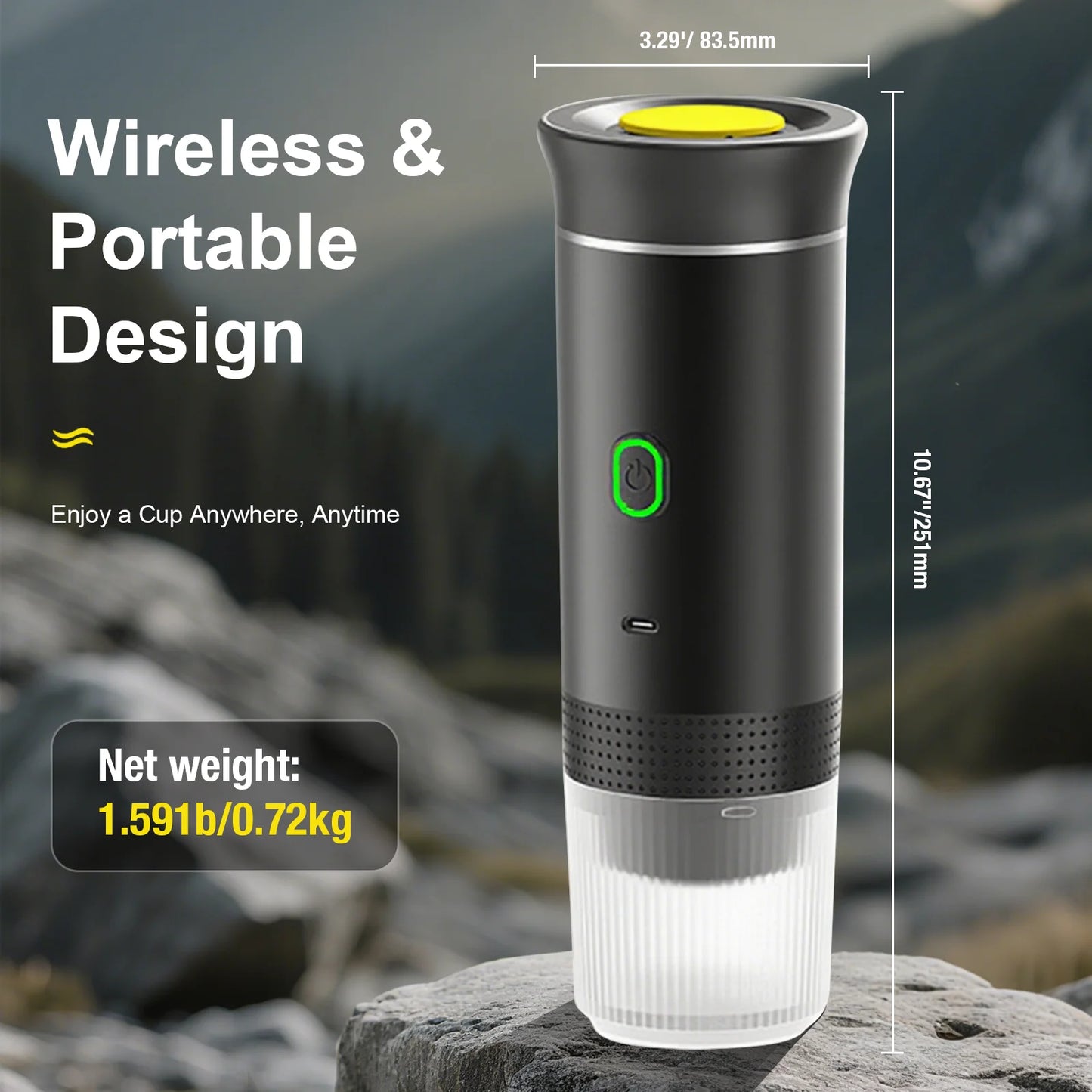 3-In-1 Portable Coffee Maker for Travel,Self-Heating Espresso Machine with USB-C,LED Display,20 Bar,Compatible with Coffee Grounds&Capsules (Ns&Dg)–Portable Espresso Maker for Car,Rv,Camping,Off